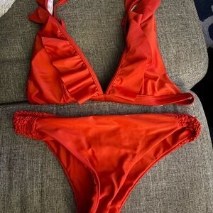 Women's Red Ruffled Bikini Set